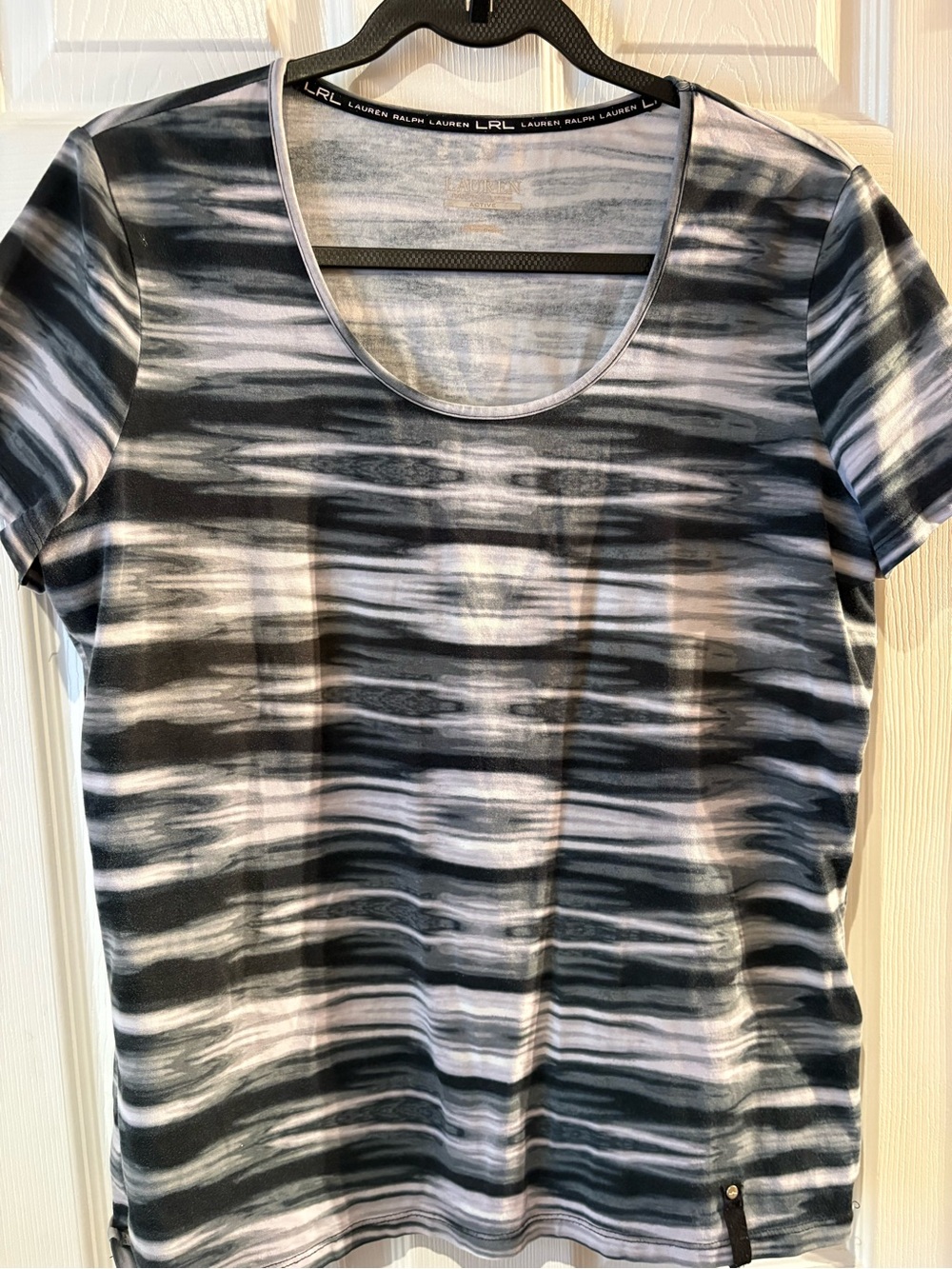 Lauren Ralph Lauren Black & White Wave-Stripe Scoop Neck Tee